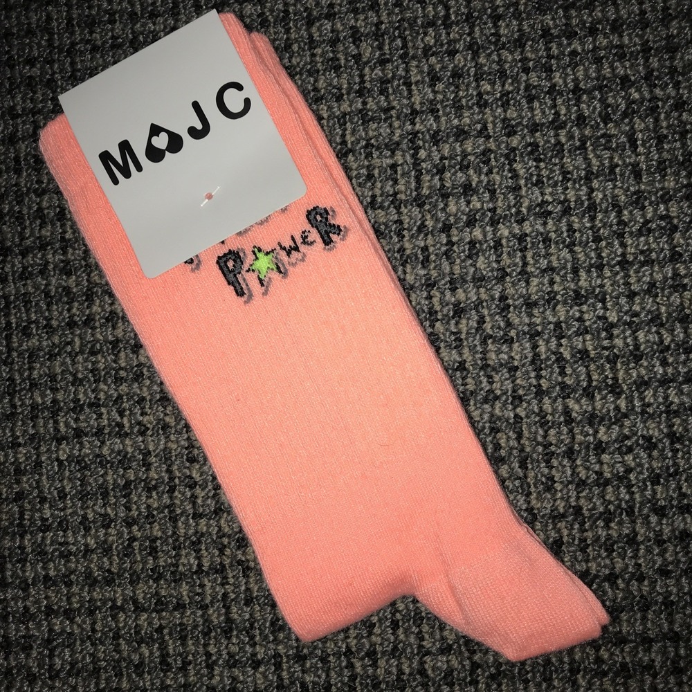 MaJC Novelty Power Socks Womens Orange Crew Non Slip Gripper OSFA NWT